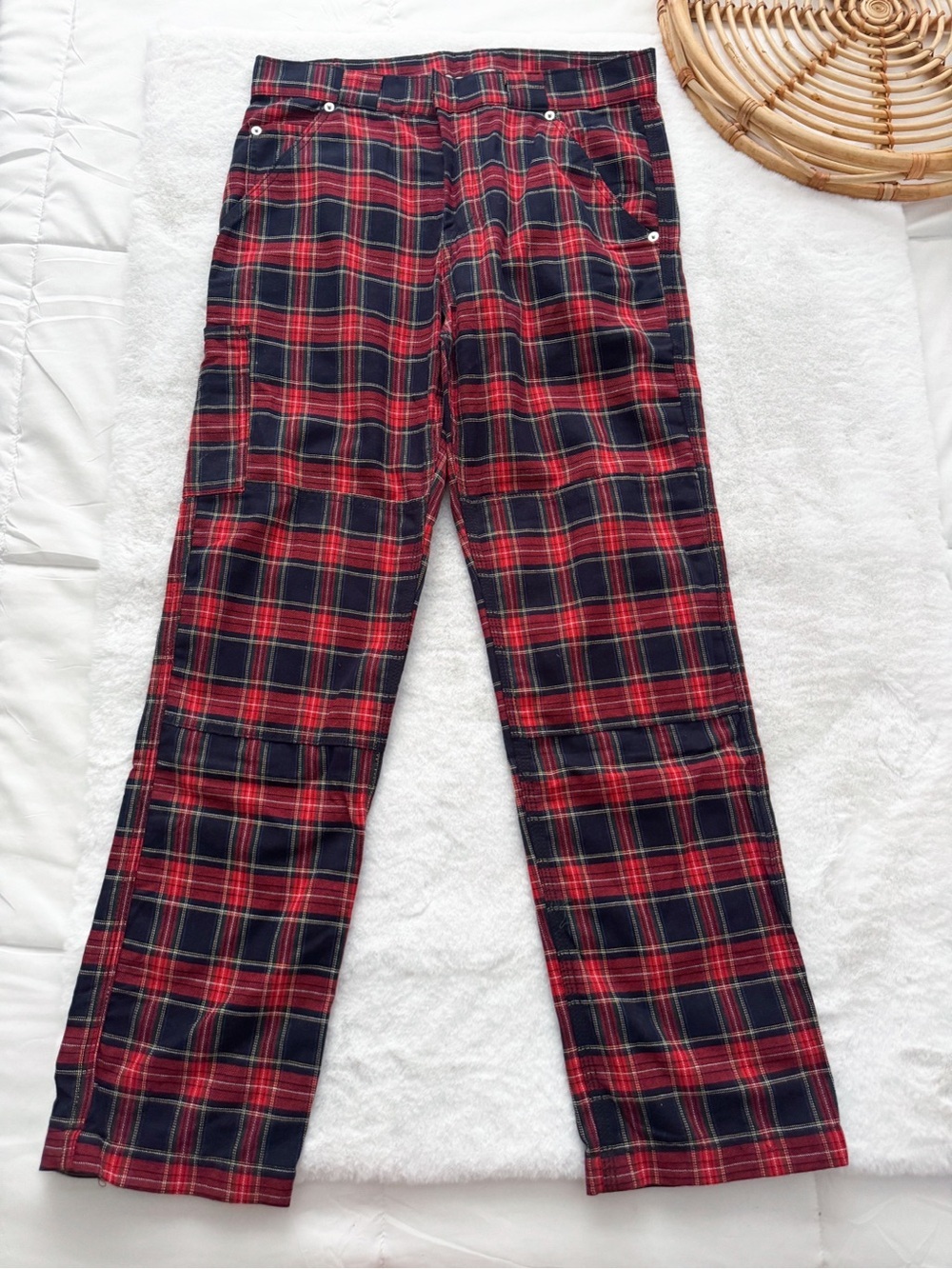 Cherry Los Angeles Plaid Pants Trousers Red Tartan Straight Leg